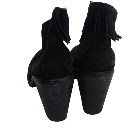 Joie Black Suede Fringe Ankle Boots Block Heel Women Size 39.5 8.5 Slip On - Picture 4 of 15